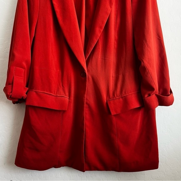 Torrid Single Breasted Boyfriend Crepe Terracotta Blazer Preppy Red - Picture 6 of 10
